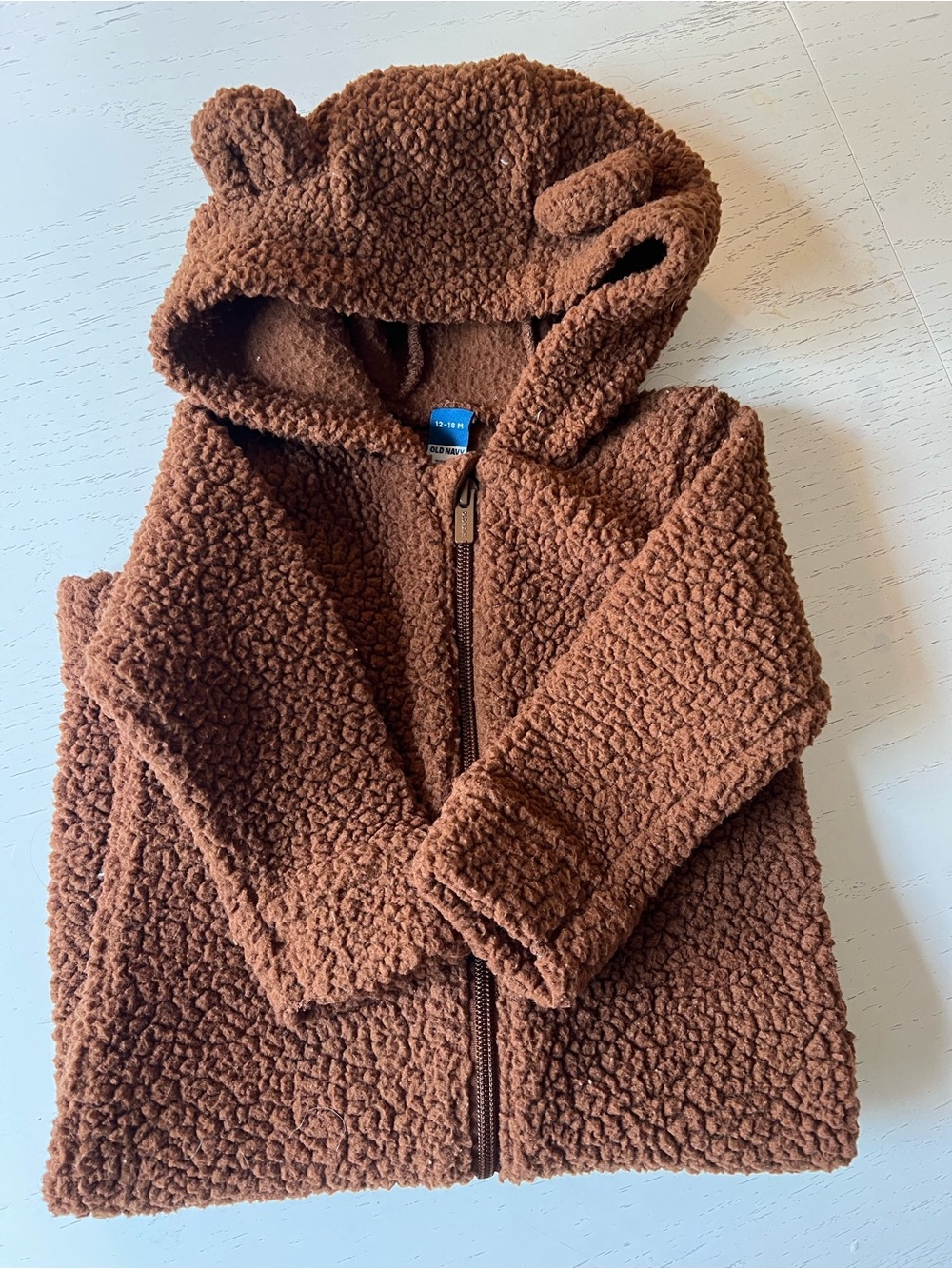 Old Navy Brown Sherpa Teddy Onsie with Ears, 12-18M